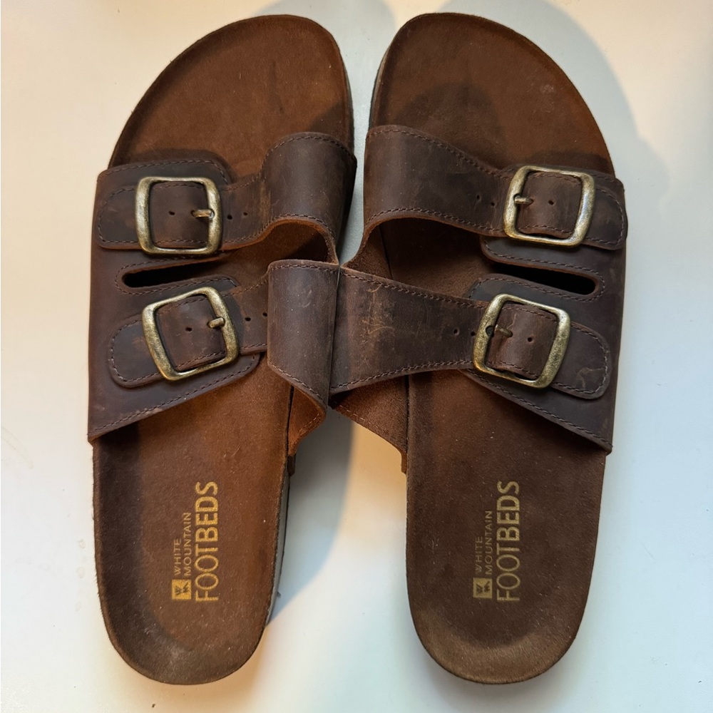 White Mountain Sandals Size 11M Brown Suede Leather Footbed Slip On
